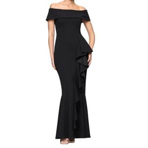 Betsy & Adam Carina Long Off the Shoulder Ruffle Dress black size 4